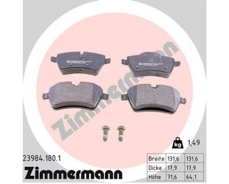 Brake Pad Set, disc brake 23984.180.1 Zimmermann, Image 2