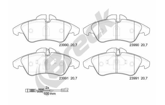 Brake pad set, disc brake 23990 00 703 10 Breck