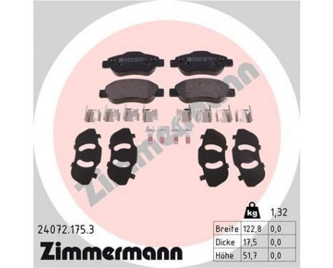 Brake Pad Set, disc brake 24072.175.3 Zimmermann