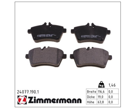 Brake Pad Set, disc brake 24077.190.1 Zimmermann, Image 2