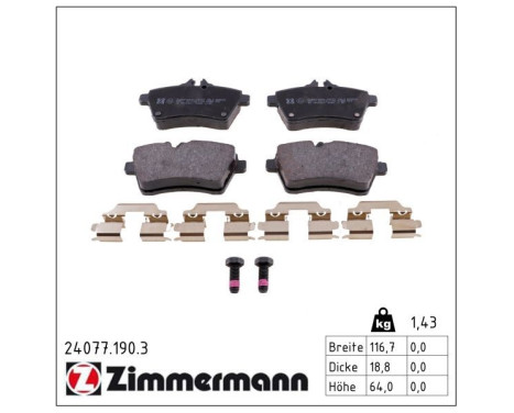 Brake Pad Set, disc brake 24077.190.3 Zimmermann, Image 2