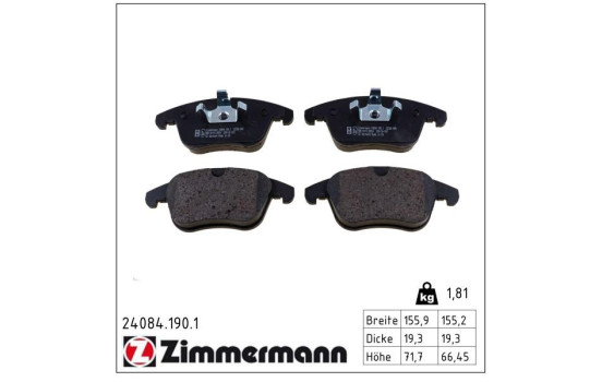 Brake Pad Set, disc brake 24084.190.1 Zimmermann, Image 2
