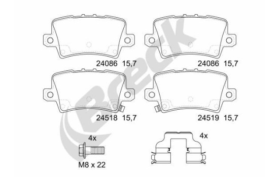 Brake pad set, disc brake 24086 00 704 10 Breck
