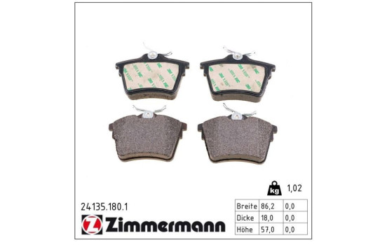 Brake Pad Set, disc brake 24135.180.1 Zimmermann, Image 2