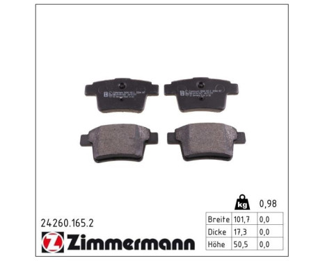 Brake Pad Set, disc brake 24260.165.2 Zimmermann, Image 2