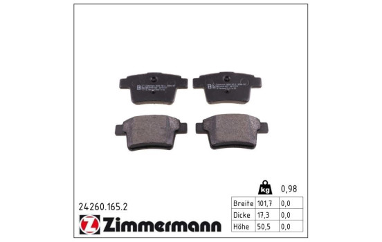 Brake Pad Set, disc brake 24260.165.2 Zimmermann, Image 2