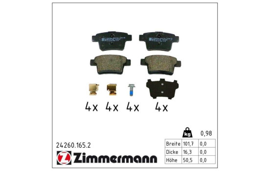 Brake Pad Set, disc brake 24260.165.2 Zimmermann, Image 2
