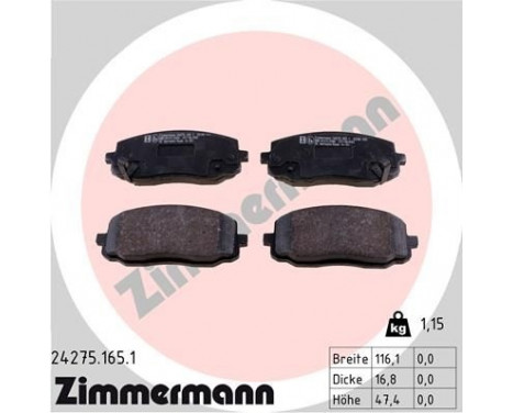 Brake Pad Set, disc brake 24275.165.1 Zimmermann, Image 2