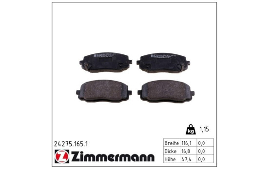 Brake Pad Set, disc brake 24275.165.1 Zimmermann, Image 2
