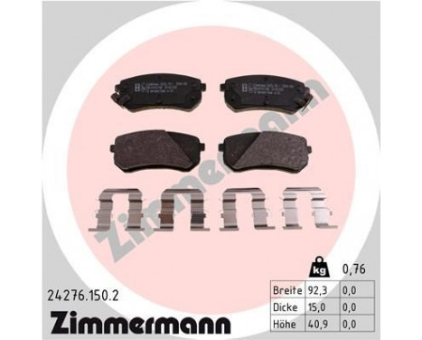 Brake Pad Set, disc brake 24276.150.2 Zimmermann