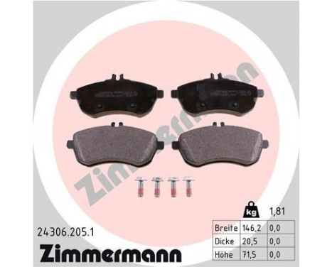 Brake Pad Set, disc brake 24306.205.1 Zimmermann