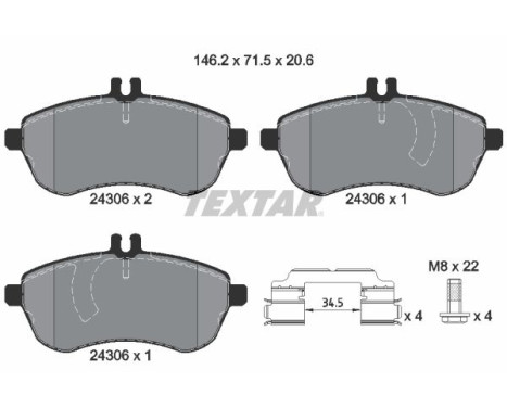 Brake Pad Set, disc brake 2430601 Textar, Image 2