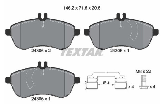 Brake Pad Set, disc brake 2430601 Textar, Image 2