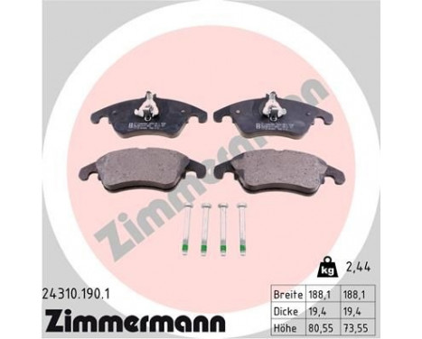 Brake Pad Set, disc brake 24310.190.1 Zimmermann, Image 2