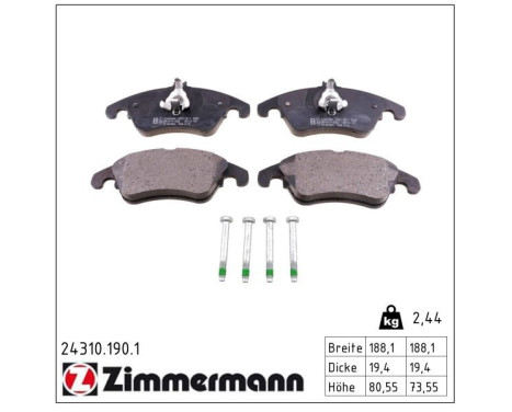 Brake Pad Set, disc brake 24310.190.1 Zimmermann, Image 2