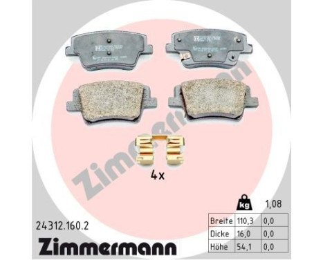 Brake pad set, disc brake 24312.160.2 Zimmermann