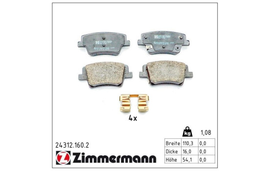 Brake pad set, disc brake 24312.160.2 Zimmermann