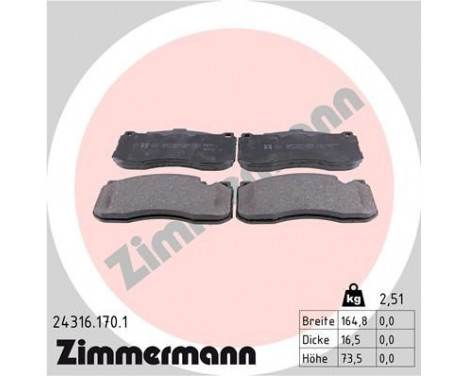 Brake Pad Set, disc brake 24316.170.1 Zimmermann