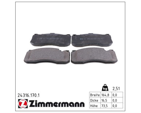 Brake Pad Set, disc brake 24316.170.1 Zimmermann, Image 2