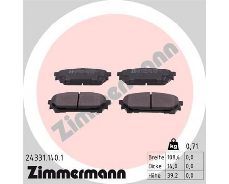 Brake Pad Set, disc brake 24331.140.1 Zimmermann