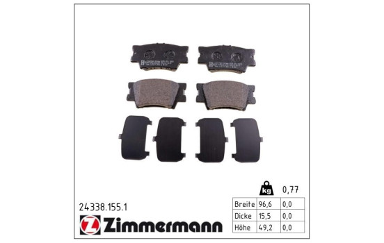 Brake Pad Set, disc brake 24338.155.1 Zimmermann, Image 2