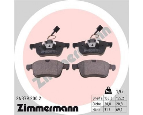 Brake Pad Set, disc brake 24339.200.2 Zimmermann