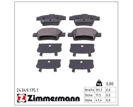 Brake Pad Set, disc brake 24349.175.1 Zimmermann, Image 2