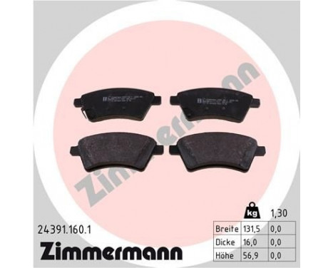 Brake Pad Set, disc brake 24391.160.1 Zimmermann, Image 2