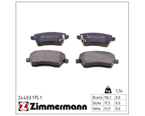 Brake Pad Set, disc brake 24403.175.1 Zimmermann, Image 2