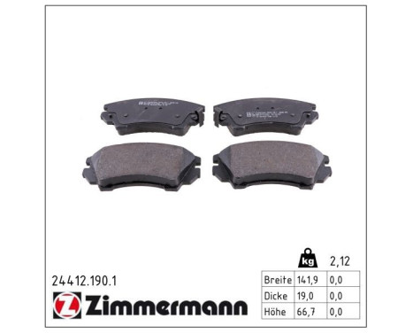 Brake Pad Set, disc brake 24412.190.1 Zimmermann, Image 2