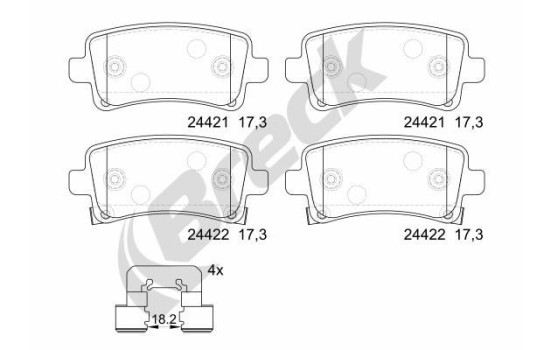 Brake pad set, disc brake 24421 00 704 10 Breck