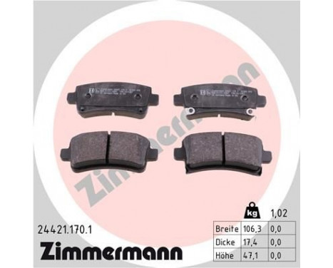 Brake Pad Set, disc brake 24421.170.1 Zimmermann