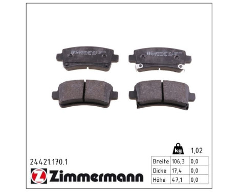 Brake Pad Set, disc brake 24421.170.1 Zimmermann, Image 2