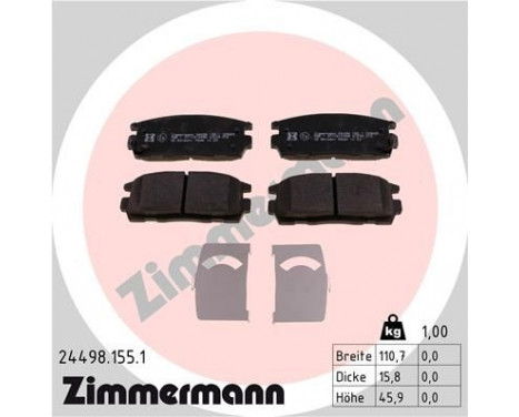 Brake Pad Set, disc brake 24498.155.1 Zimmermann, Image 2