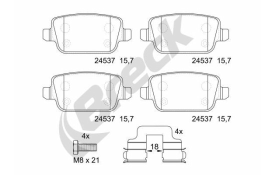 Brake pad set, disc brake 24537 00 702 00 Breck