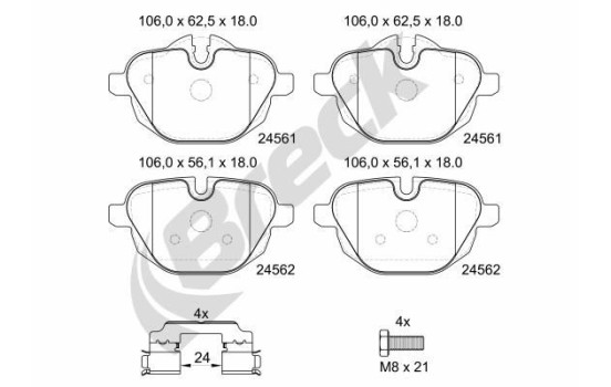 Brake pad set, disc brake 24561 00 552 00 Breck