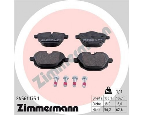 Brake Pad Set, disc brake 24561.175.1 Zimmermann, Image 2