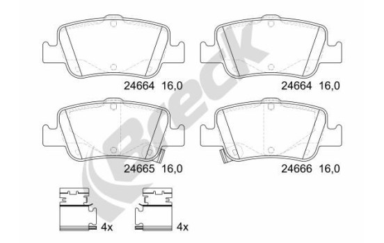 Brake pad set, disc brake 24664 00 704 10 Breck