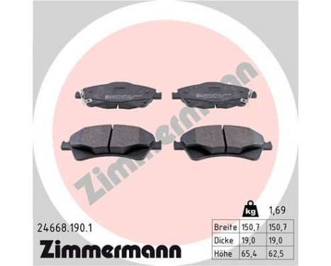 Brake Pad Set, disc brake 24668.190.1 Zimmermann, Image 2