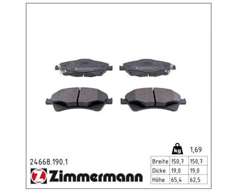 Brake Pad Set, disc brake 24668.190.1 Zimmermann, Image 2