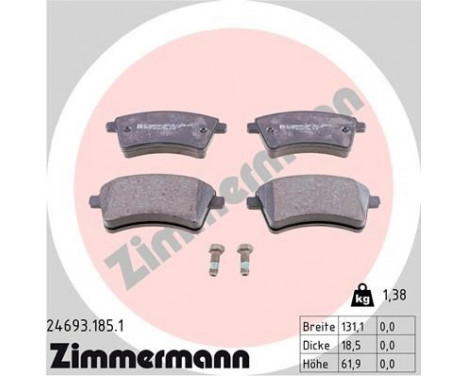 Brake Pad Set, disc brake 24693.185.1 Zimmermann, Image 2
