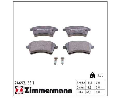Brake Pad Set, disc brake 24693.185.1 Zimmermann, Image 2