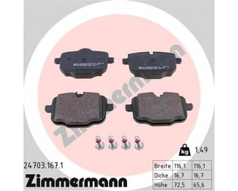 Brake Pad Set, disc brake 24703.167.1 Zimmermann, Image 2