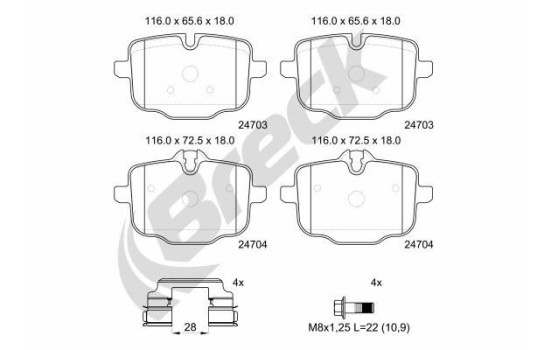 Brake pad set, disc brake 24704 00 554 00 Breck