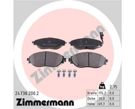 Brake Pad Set, disc brake 24738.200.2 Zimmermann, Image 2