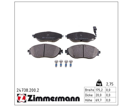 Brake Pad Set, disc brake 24738.200.2 Zimmermann, Image 2