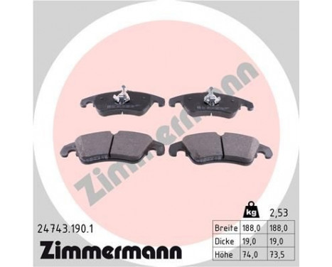 Brake Pad Set, disc brake 24743.190.1 Zimmermann, Image 2