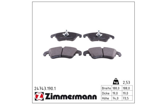 Brake Pad Set, disc brake 24743.190.1 Zimmermann, Image 2