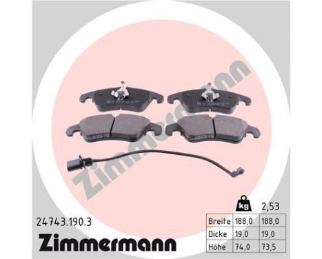 Brake Pad Set, disc brake 24743.190.3 Zimmermann, Image 2