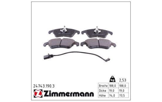 Brake Pad Set, disc brake 24743.190.3 Zimmermann, Image 2